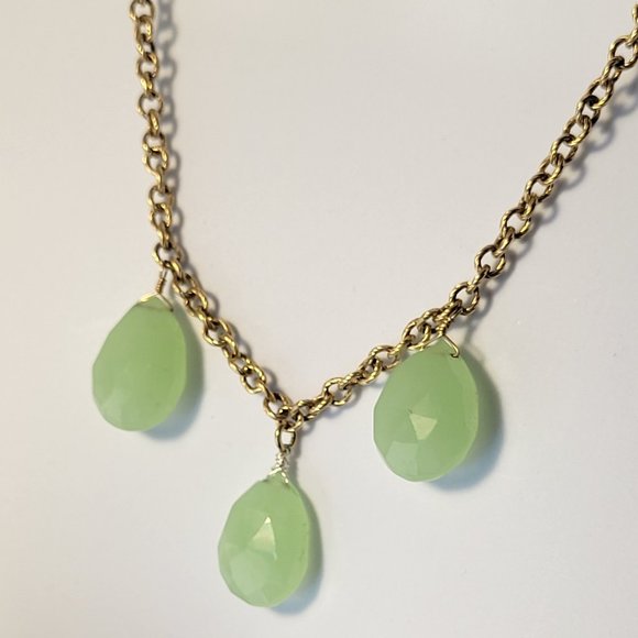 Nashelle Grape Green Faceted Teardrop Quartz Necklace On Gold Filled Link Chain - Picture 1 of 8